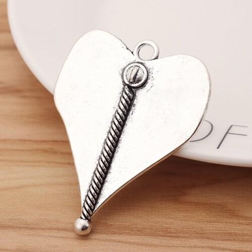 5 Pieces Large Love Heart Charms Pendants for Necklace Jewellery Making Findings 56x43mm