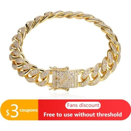 Hot Sale European Style Hiphop Hip Hop Bracelet 18K Gold Platinum Black Gold Micro-inlaid Zircon Mens Bracelet Cuban Chain