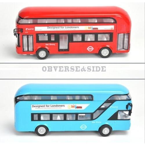Imitation double-decked bus toy vehicle, 1: 50 alloy pull back bus model toy, music flash 2 open the door, wholesale