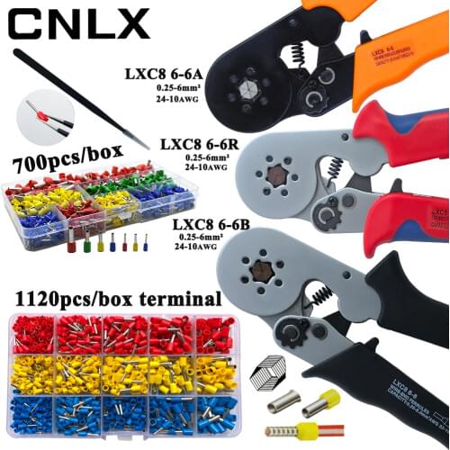 LXC8 6-6R crimping pliers electronic tubular terminal box mini brand pliers tool LXC8 0.25-6mm2 23-10AWG carbon steel electrical