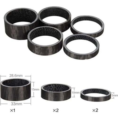 GUB 5pcs/set Carbon Washer Bicycle Headset Parts MTB Road Bike Fork Spacer Kit 5/10/15mm For 28.6mm Bike Front fork Accessories