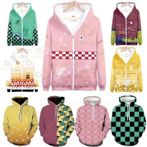 Jackets Coats Demon Slayer: Kimetsu No Yaiba Hoodie Kamado Tanjirou Kamado Nezuko Sabito Iguro Obanai Cosplay Hooded Sweatshirts