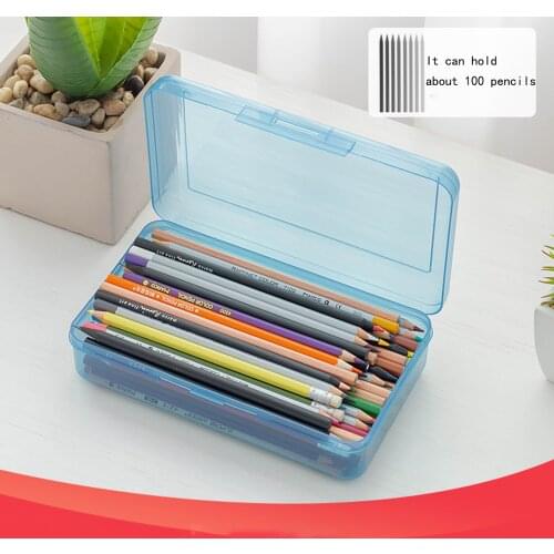 Multifunctional Perspective Pencil Case, Solid Color Simple Style Large Capacity Stationery Box