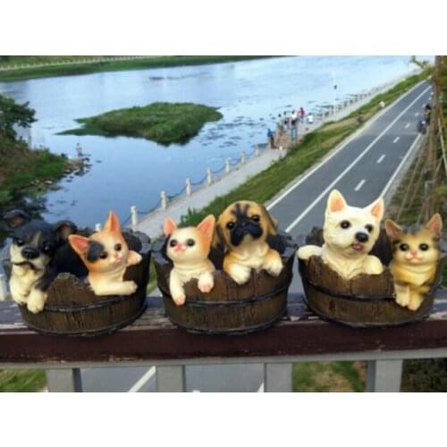 KITTEN AND DOG MODEL FLOWERPOT BALCONY GARDEN DECORATION LARGE PERSONALITY ROUND WOODEN BARREL INDOOR GARDENING POTT HOME CRAFTS