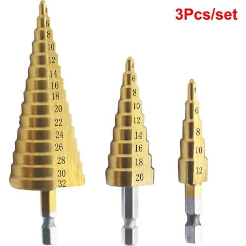 3Pcs/set 4-12mm 4-20mm 4-32mm HSS Titanium Coated Drill Bit Wood Metal Hole Cutter Core Drilling Tools Set