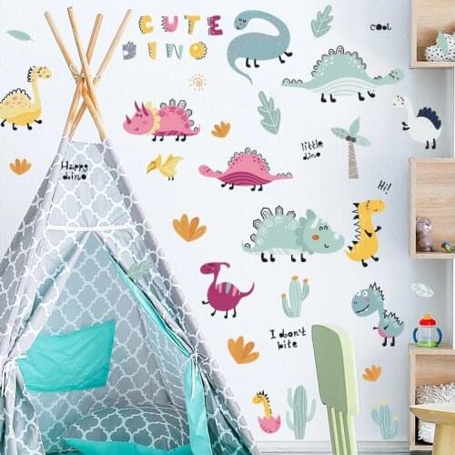 Cartoon Cute Dinosaur Wall Stickers Home Decor Kids Room Nursery Free Combination Decoration Alphabets Dino Stickers