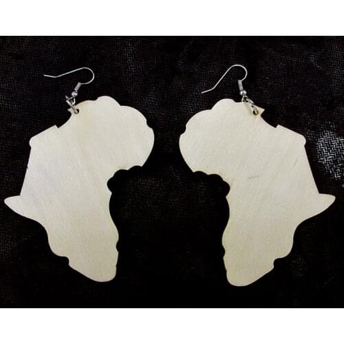 Unfinished 7cm Africa Map Wood Earrings