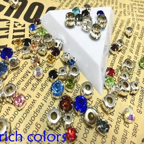 New Crystal Rich Colors Round Sew on Glass Diamante Rhinestone 6/8 mm Glass Chatons With Meter Claw Setting