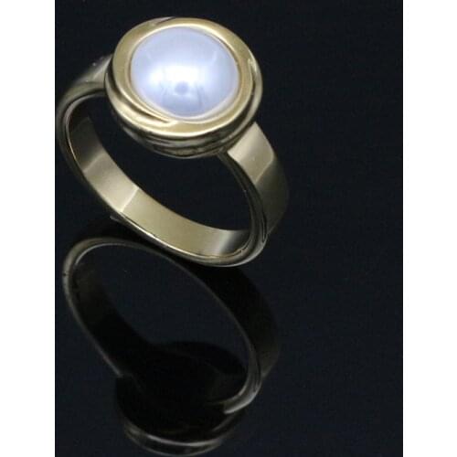 New Design Big Imitation Pearl Ring For Women Stainless Steel Statement Jewelry Elegant Anniversary Party Ring Hot Selling