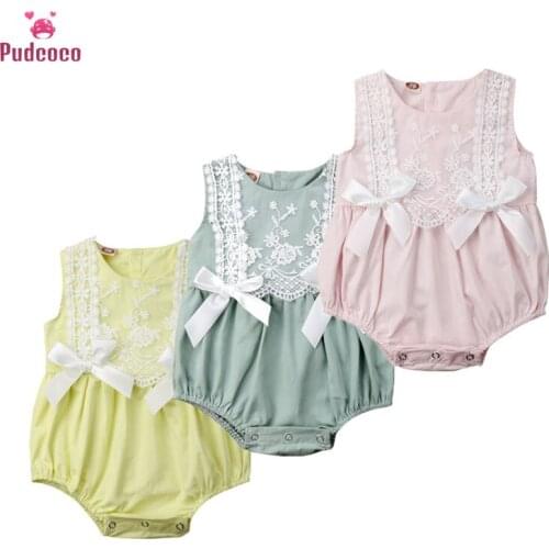 Pudcoco New Summer Infant Newborn Romper Baby Girl Clothing Lace Ruffles Jumpsuit Cute Bow Sunsuit Baby Rompers