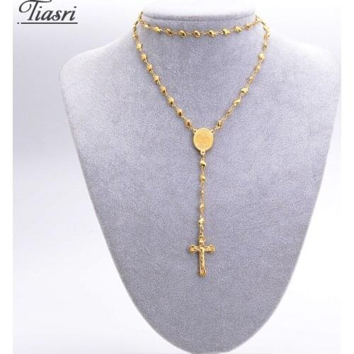 Tiasri Necklaces Womens Chain On The Neck Crucifix Pendant Collar Choker Stainless Steel Sweater Bead Link Friends Gift Jewelry
