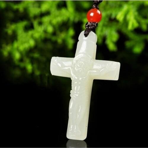 Natural afghanistan white j ade Stone christ jesus cross Pendant Necklace for mother bithday gift turn to lucky god pendant