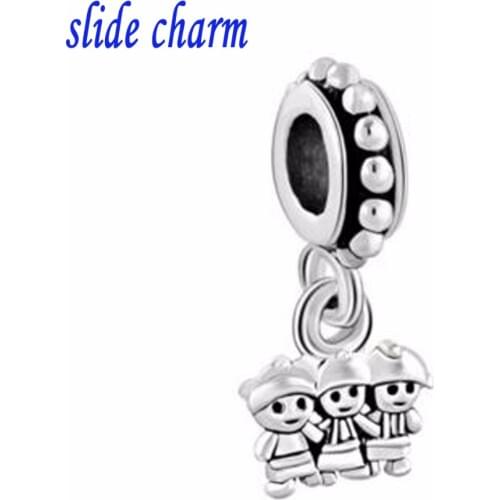 Slide charm Free shipping triplets child pendant charm beads fit Pandora bracelet