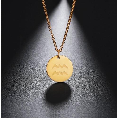 Skyrim Twelve Constellation Pendant Necklace Women Stainless Steel Leo Aquarius Taurus Cancer Libra Virgo Zodiac Necklaces Gift
