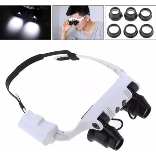 New 10X 15X 20X 25X ABS Portable Adjustable Interchangeable Lens Headband Eyeglass Magnifier with LED Light and 8 Lens