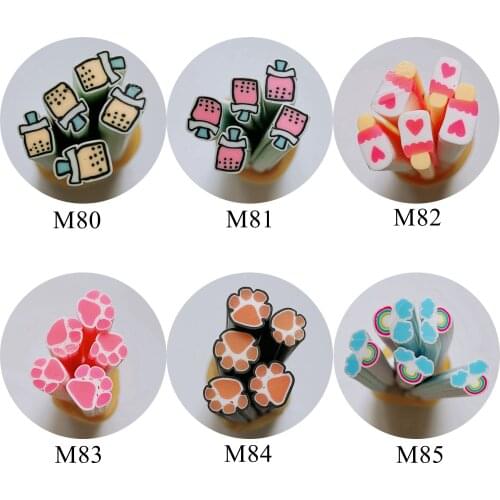 5pcs 5mm Cute Round Cane Fancy Nail Art Polymer Clay Cane Nail Art Decoration Ice-lolly Cat Paw Cloud
