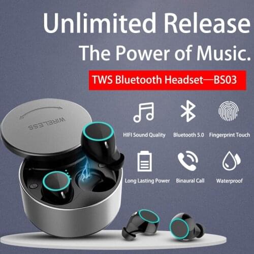 BS03 TWS Bluetooth 5.0 Earphones HIFI Sound Sports Waterproof Earbuds Headsets With Mic Smart Charging Box Wireless Headphone
