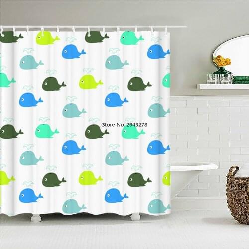 High Quality Cartoon Printed Fabric Shower Curtains Cute Marine life Bath Screen Waterproof Products Bathroom Decor with Hooks