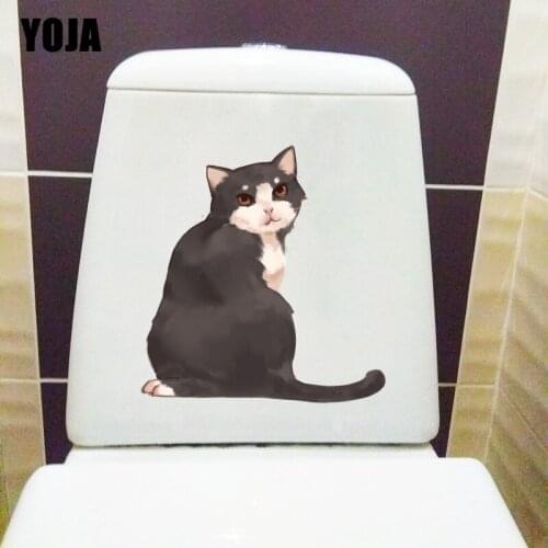 YOJA 21.7×22.9CM Animal Home Decoration Accessories Cat Looking Back Funny WC Toilet Stickers T1-2476