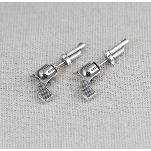 FNJ Revolver Gun Stud Earrings 925 Silver Original Pure S925 Sterling Silver Earring Women Jewelry