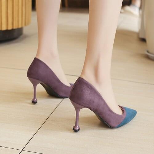 Women Pumps Fashion Spell Color High heels Single Shoes Female Spring Summer Patent Wedding Party shoes Woman W32-17