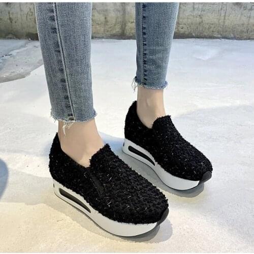 Women Vulcanized Shoes Height Increasing Slip On Female Casual Thick Bottom Platform Wedges Ladies Non-slip Comfort Footwear