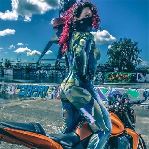 Women Halloween Costumes Gold Mechanic Sexy Jumpsuit Adult Steampunk The Future People Robot Gothic Cosplay Party Swim Suit