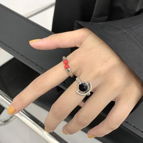 VENTFILLE 925 Sterling Silver Matches Rings INS Fashion Creative Hollow Moon Geometric Vintage Punk Party Gifts for Women 2021