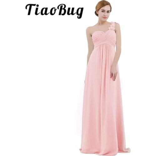 Women Chiffon Bridesmaid Dress Floor Length One-shoulder Pleated Wedding Party Dresses Evening Vestidos De Festa Prom Gown