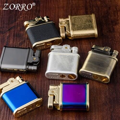 Zorro Creative Press Type Ignition Retro Vintage Grinding Wheel Kerosene Lighter Gasoline Oil Cotton Machine Smoking Gift