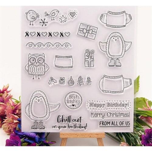 18.5x20.5cm Cute penguins Transparent Clear Stamps Silicone Seals Roller Stamp DIY scrapbooking photo album/Card Making