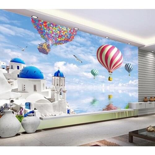 The custom 3D murals,3 d love the sea, and the balloon to travel around ,living room sofa TV wall bedroom wall paper