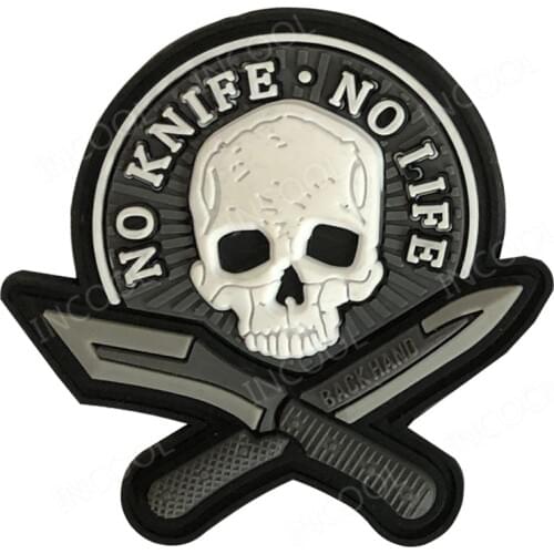3D PVC Skull Rubber Patches No Knife No Life Tactical Military Decorative Patches Combat Badges For Cap Backpack Clothing