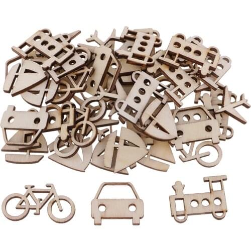 50 Pieces Unfinished Wood Vehicle Wooden Shapes Cutout Slices Scrapbooking Embellishments for DIY Crafts