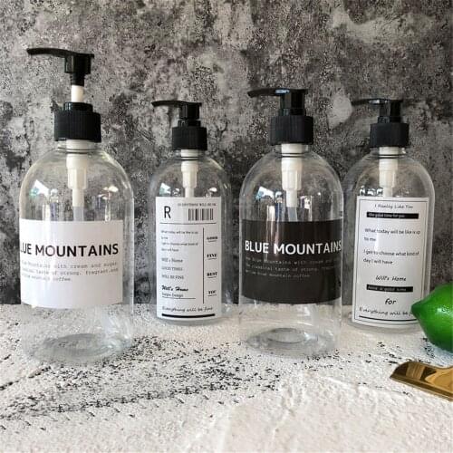 500ml Chic Plastic Bath Shampoo Storage Bottle with Sticker Nordic Liquid Lotion Storage Press Bottle Travel Organizer Decor