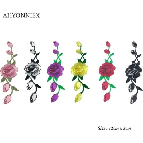 AHYONNIEX 2pcs/lot Embroidered Red Black White Pink Rose Flower Patch for Clothes Iron On Patch for Shoes Jacket Stickers MU001