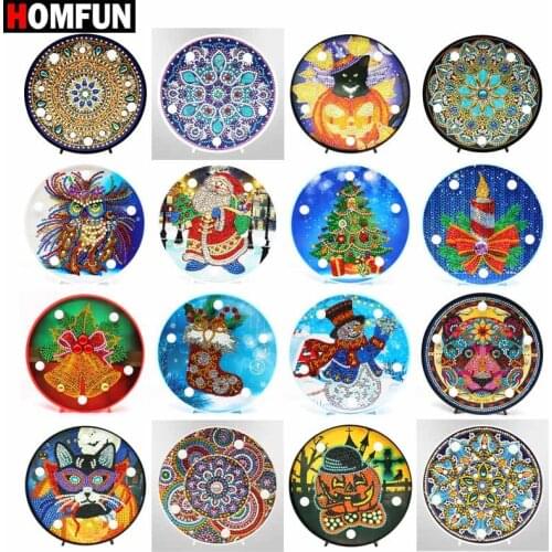 HOMFUN Diamond Painting LED Lamp Light Mandala 5D Diamond Embroidery Landscape Rhinestones DIY Diamond Christmas Halloween Gift