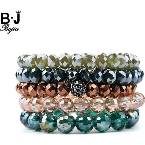 BOJIU 5 Pcs/Set Multilayer Adjustable Crystal Bead Bracelets For Women Vintage Bracelet Femme Christmas Valentine Gift BCSET192