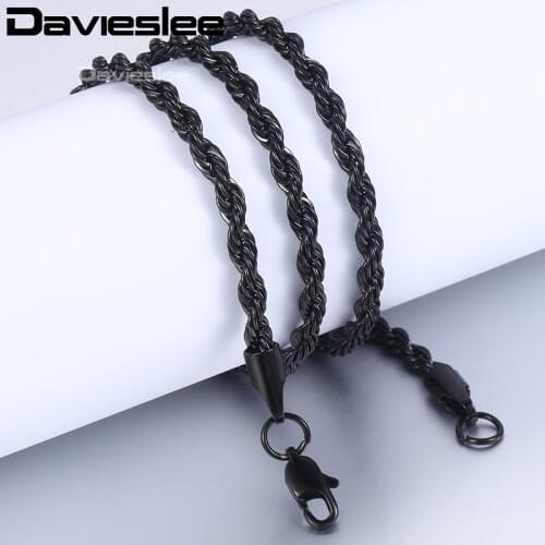 3/4mm Mens Womens Chain Black Tone Stainless Steel Rope Chain Necklace Wholesale Gift Jewelry Jewellery LKN403
