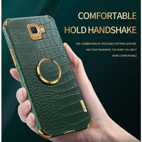 Phone Case For Samsung Galaxy J7 J5 J2 Prime High-Quality Soft TPU And Crocodile Leather Pattern Cover Ring Anti-Fall Case