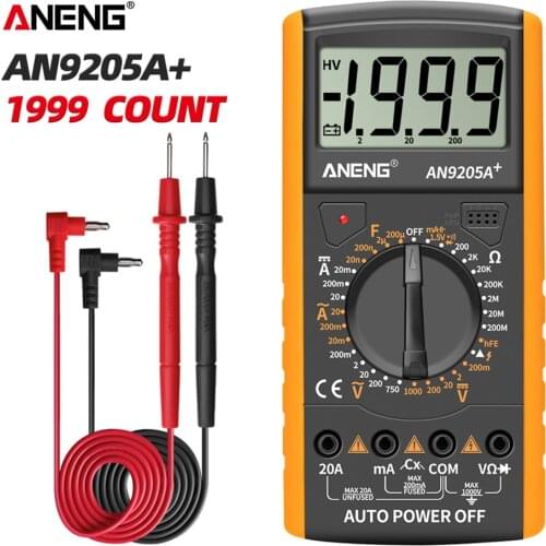 ANENG AN9205A+ LCD Digital Multimeter Display 1999 Counts Digital Multimeter Portable AC/DC Voltmeter Ammeter Resistance Tester