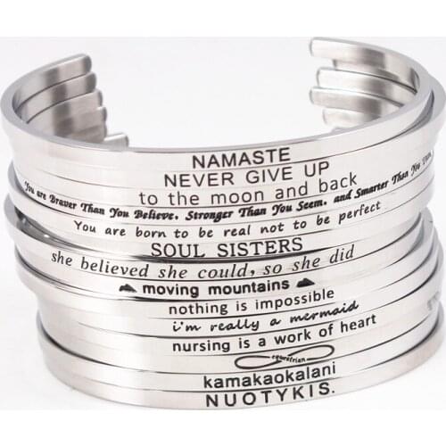 G-i Initial 2021 New Trend Quotes Mantra Bracelets 316L Stainless Steel Open Cuff Bangle Fashion Gold Inspirational Jewelry