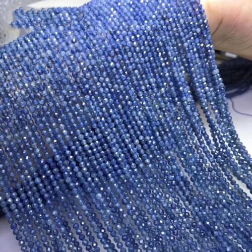 ICNWAY Sri Lankan Sapphire Natural Gemstone 2-4mm Beads Facted Round for Silver 925 Jewelry Necklace Earring 15inch