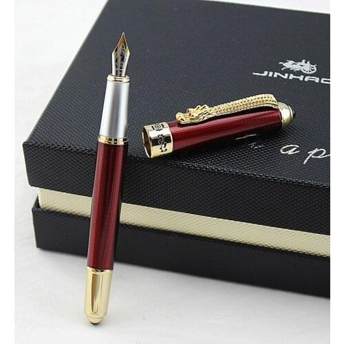 Jinhao New Pretty red Dragon Red Crystal Eyes Fountain Pen Smooth Writing with Push in Style Ink Converter