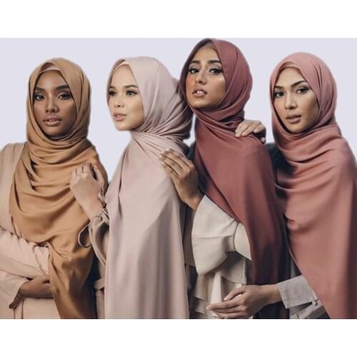 JTVOVO RUNMEIFA 2021 New Pure Color Muslim Women Fashion Hijab Arab Dubai Islamic Silk Scarf Shawl Sunscreen All-Match Headdress
