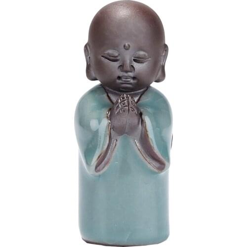 Ceramic Small Monk Tea Pet Statuettes Creative Buddha Car Flower Pet Ornament Home Decoration Accessories Crafts