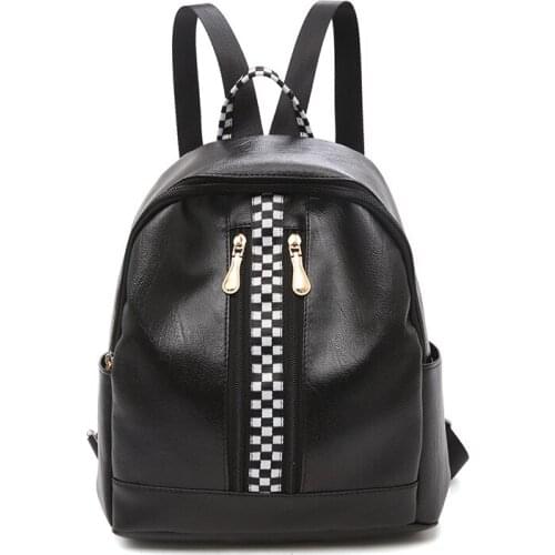 Leather Bag Female Women Backpack for Teenage Girls Female School Black Fashion High Quality Youth Mochila Soft Double Zipper