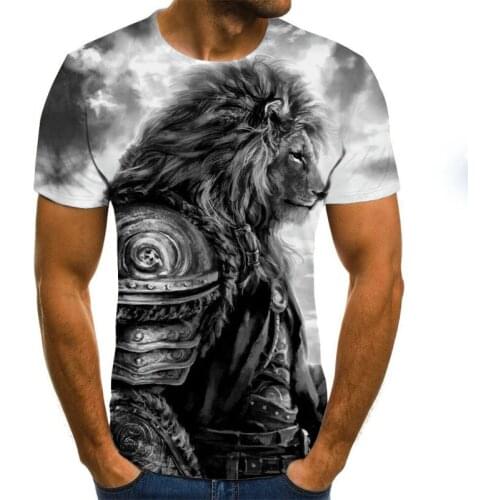 Summer mens T-shirt fierce lion tiger tops 3D printed short-sleeved funny animal T-shirt casual round neck shirt streetwear