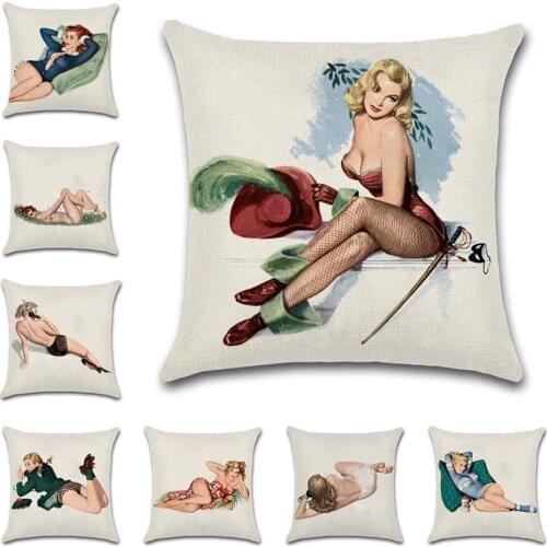 Retro sweet girls print linen polyester Cushion Cover decorative Home sofa chair car seat friend bedroom office gift pillowcase