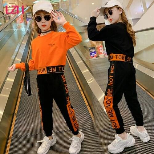 LZH 2021 Baby Girls Clothing Sets Fashion Letter Printing 2Pcs Outfit For Kids Suits Long Sleeve Childrens Tracksuit 3-12 Years